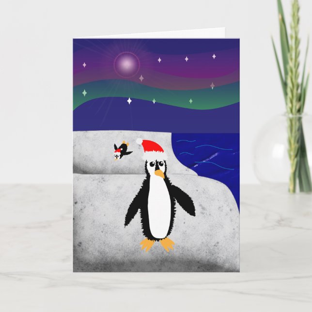Cartão Penguin-ning para se parecer com o Natal (Frente)