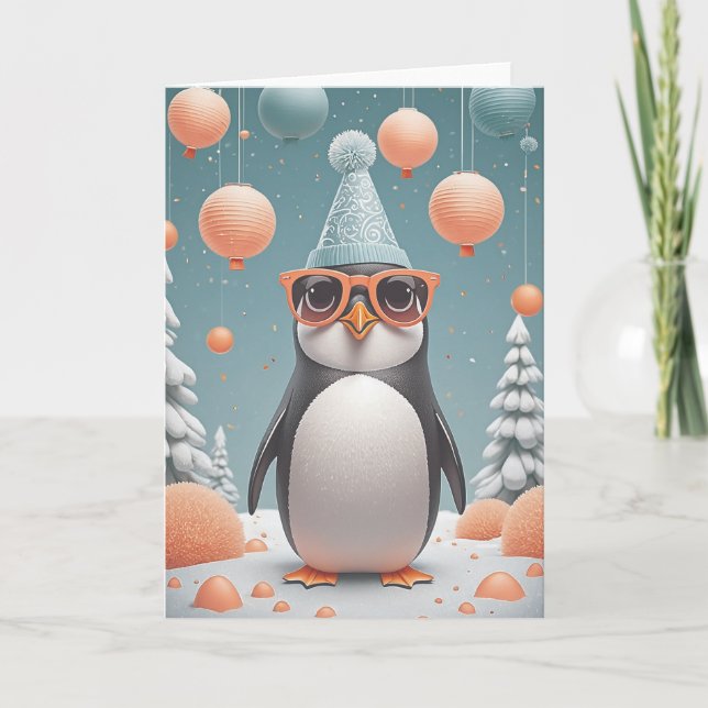 Cartão Penguin Party Wishes (Frente)