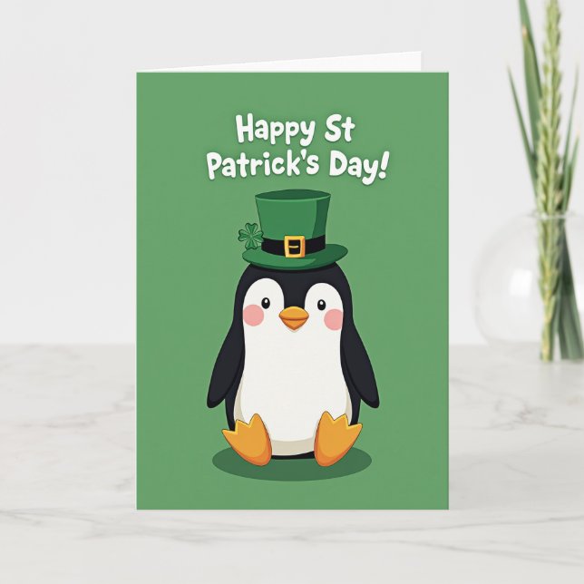 Cartão Penguin St Patricks Day Card (Frente)
