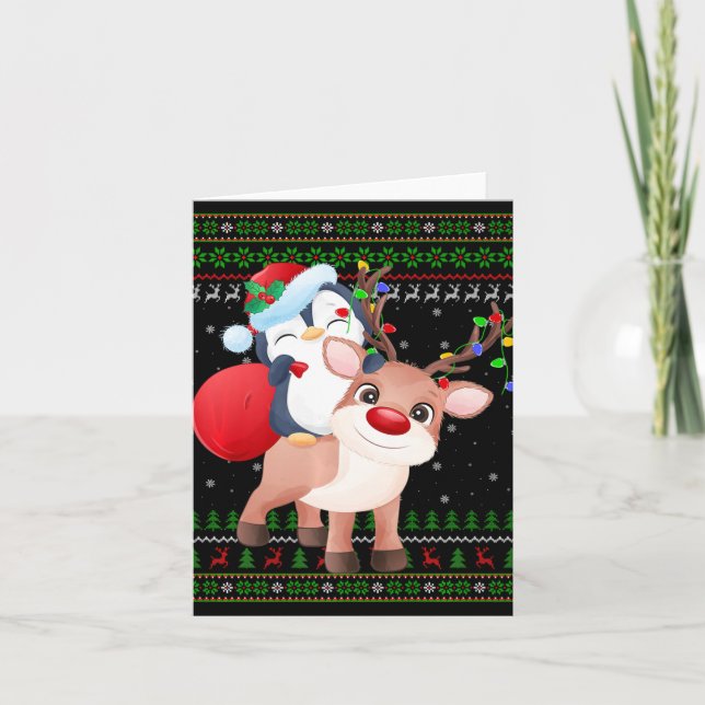 Cartão Penguin Xmas Sweater Style Fegly Papais noeis Peng (Frente)