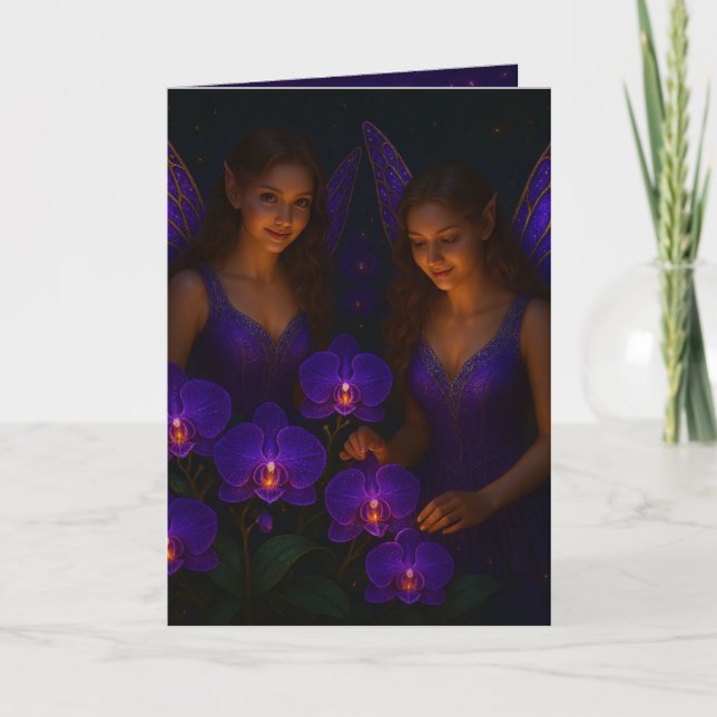 Cartão Pensamento Elegante de Você Orquídea Roxa Fada (Frente)