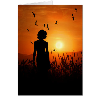 Cartão Pensamentos em você Silhueta Sunset com Mulher