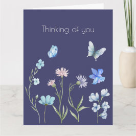 Cartão Pensando em seu Floral Azul Botânico