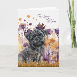 Cartão Pensando em você Affenpinscher Cachorro Flores Rox