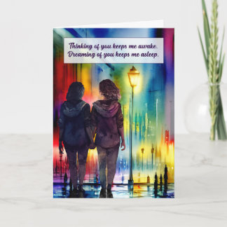 Cartão Pensando em você Casal lésbica Gay Rainbow