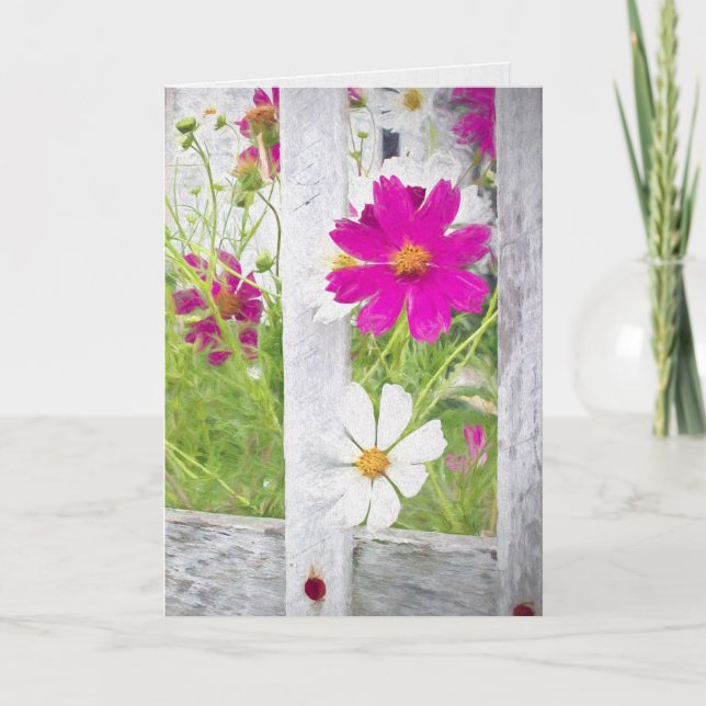 Cartão Pensando em você, Cosmos Garden e Cerca (Frente)