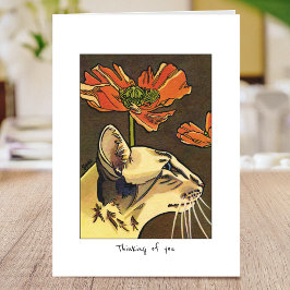 Cartão Pensando em você, Gato Laranja, Poppies Dourados