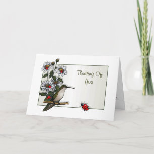 Cartão Pensando Em Você:  Hummingbird, Daisies, Ladybugs