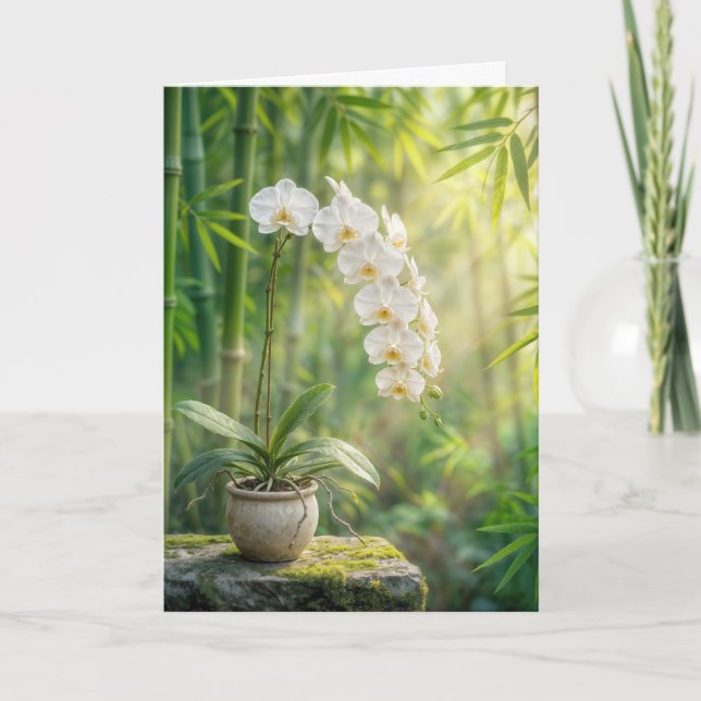 Cartão Pensando em Você Orquídeas Brancas e Bambu (Frente)