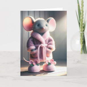 Cartão Pensando em você Rato em um Robe Rosa