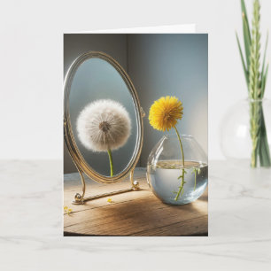 Cartão Pensando em você Reflexão de Dandelion em um Espel
