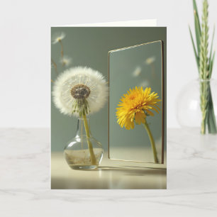 Cartão Pensando em você Reflexão de Dandelion em um Espel