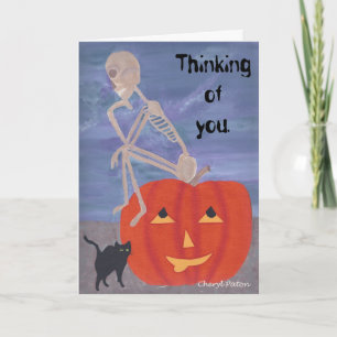 Cartão Pensando em você Skeleton Pumpkin Halloween Cards