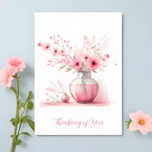 Cartão Pensando em Você Vaso Rosa e Flores de Condolência
