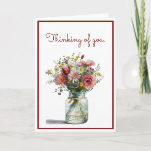 Cartão Pensando em você, Watercolor Daisies em um Jar