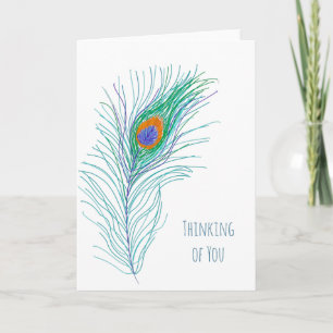 Cartão Pensando na sua mão desenhada na pena de peacock