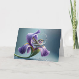 Cartão Pensando no seu beija-flor em uma íris
