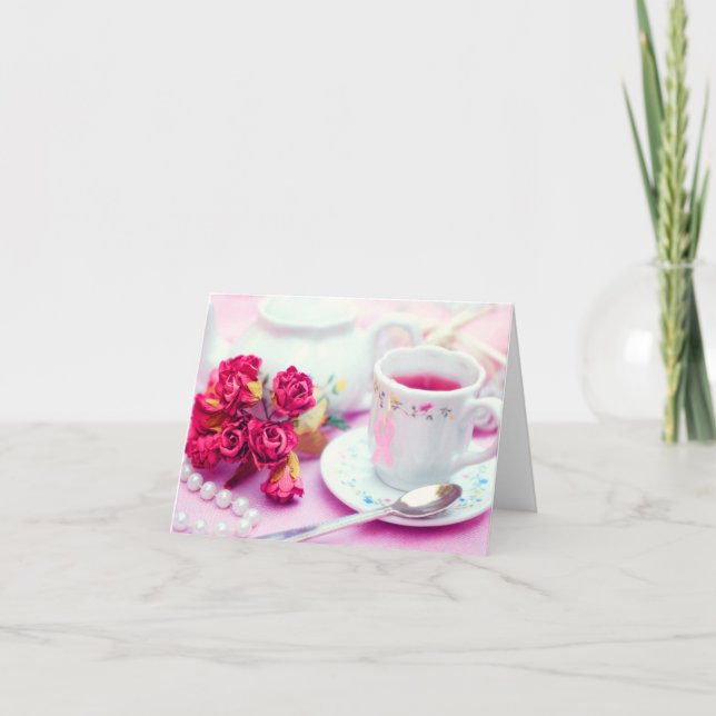 Cartão Pense em chá rosa (Frente)