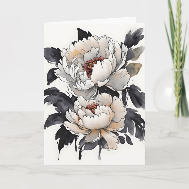 Cartão Peônia - Flores de aquarela (Frente)