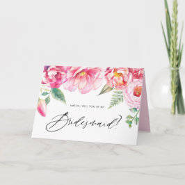 Cartão Peônias Rosa em Aquarela Você Será Minha Dama de H