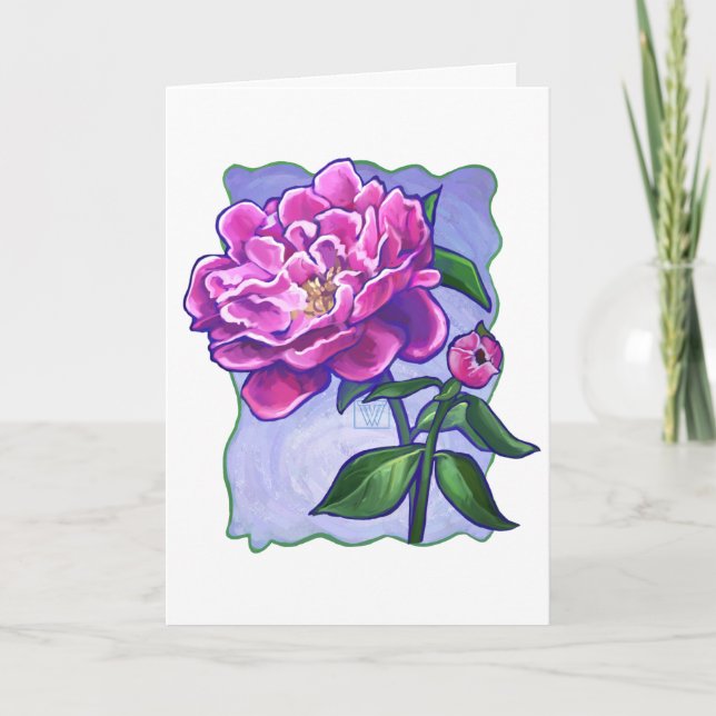 Cartão Peony sobre Dia de as mães Azul e Feliz (Frente)