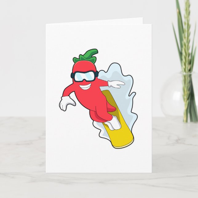 Cartão Pepper no Snowboarding com Snowboard (Frente)