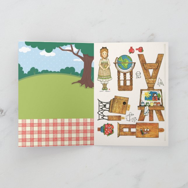 Cartão Pequena Boneca Gingham de Reprodução da Escola Ver (Interior)