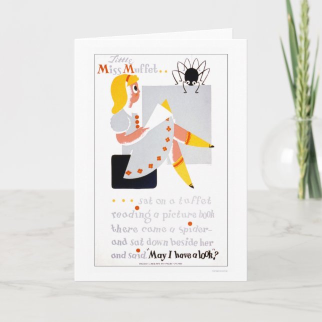 Cartão Pequena Miss Muffet Lê 1940 WPA (Frente)