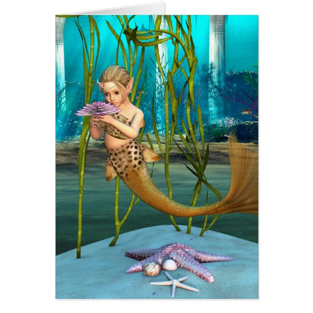 Cartão Pequena Sereia com Flor Anêmona (Frente)