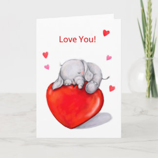 Cartão Pequeno elefante bonito no grande ouvido, te amo