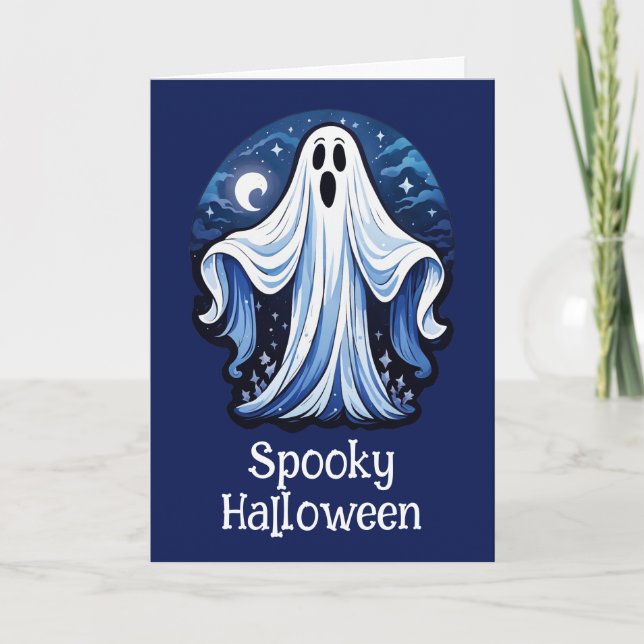 Cartão Pequeno Fantasma Spooky - Halloween 16 - Diversão  (Frente)