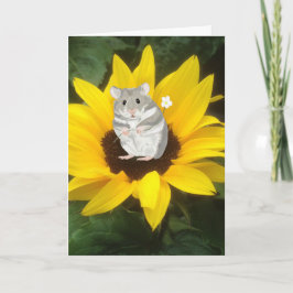 Cartão Pequeno Hamster Bonito Sentado Em Girassol Amarelo