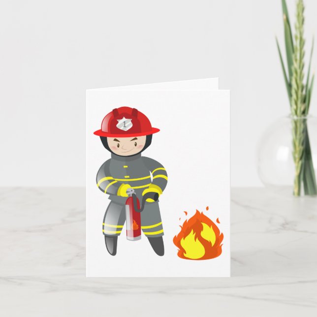 Cartão Pequeno Herói Bombeiro Apagando Incêndio (Frente)