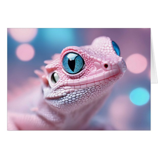 Cartão Pequeno Lagarto Rosa com Dentro Grande Vazio Azul (Frente Horizontal)