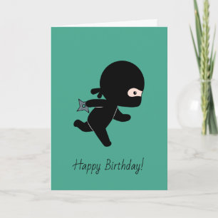 Cartão Pequeno Ninja Correndo em Aniversário Verde Escuro