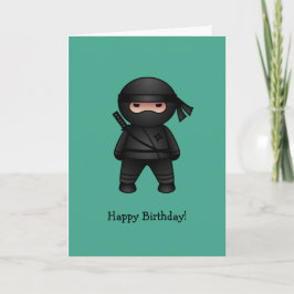 Cartão Pequeno Ninja no Parabéns Verde
