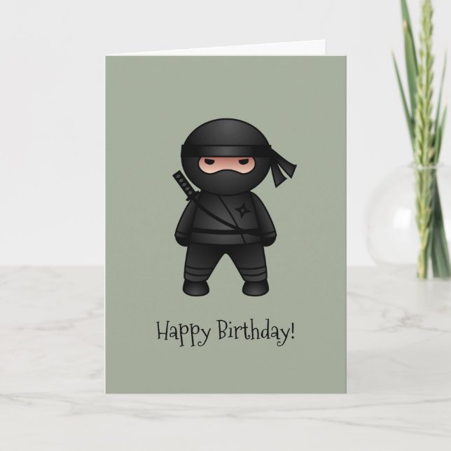 Cartão Pequeno Ninja no sábado, feliz aniversário (Frente)