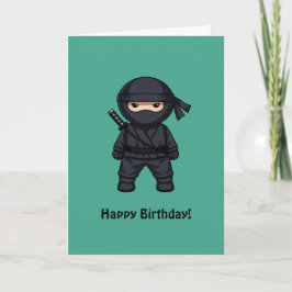 Cartão Pequeno Ninja no Verde Feliz Aniversário