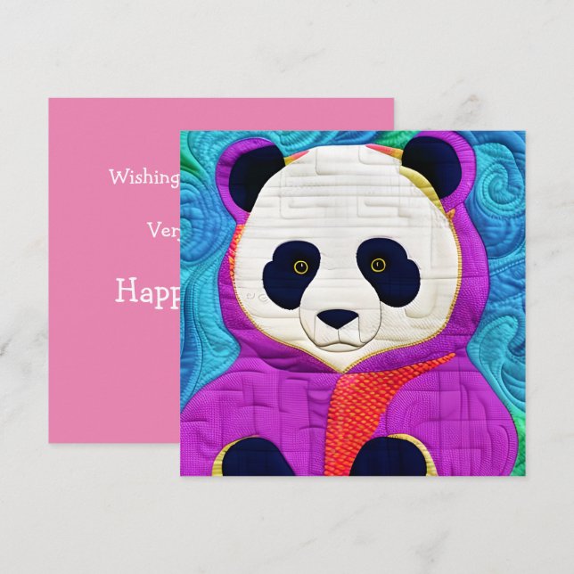Cartão Pequeno Panda Adorável - Design tipo Quilt (Frente/Verso)