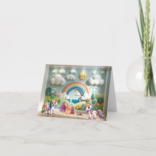 Cartão Pequeno Pôneo e Unicórnios (Frente)