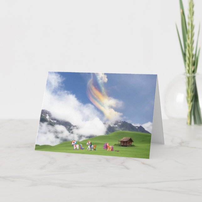 Cartão Pequeno Pôneo e Unicórnios (Frente)