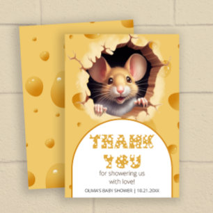 Cartão Pequeno rato no queijo Baby Shower Obrigado