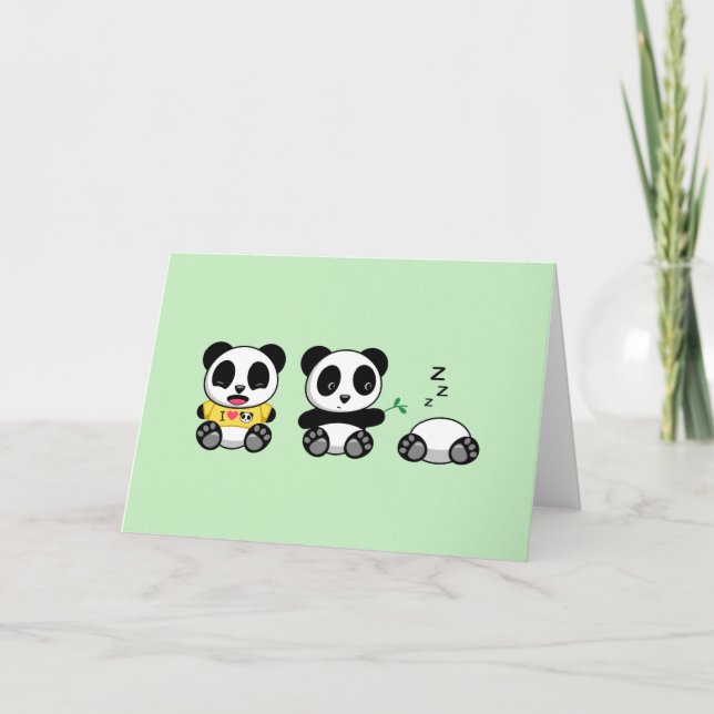 Cartão Pequenos Pandas Bonitos no Vazio Verde (Frente)