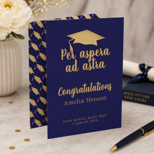 Cartão Per aspera ad astra Latin Congrat Graduação Chapéu