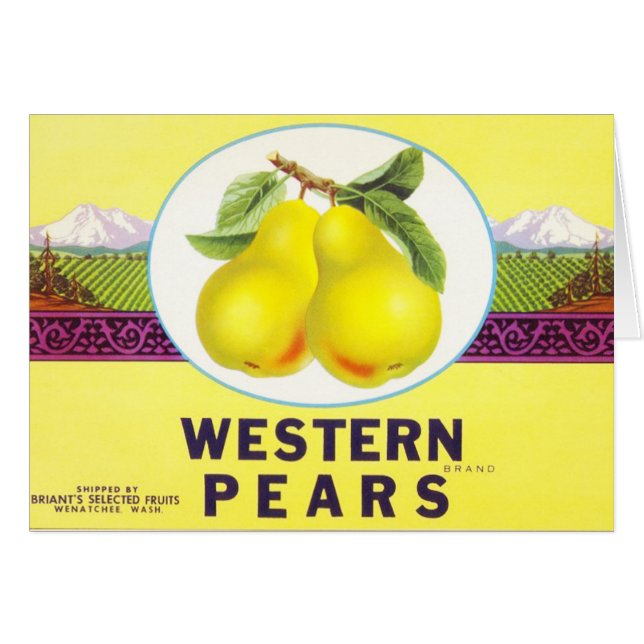 Cartão Peras Ocidentais - Rótulo da Fruta de Vintagem (Frente Horizontal)