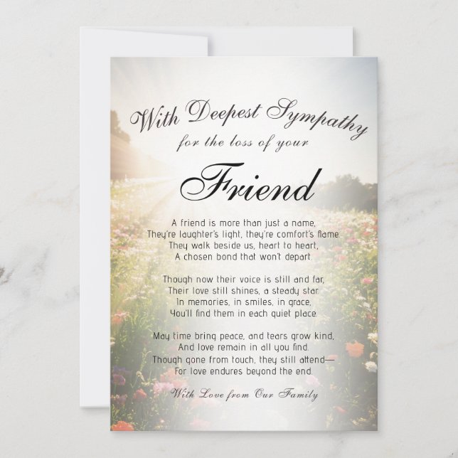 Cartão Perdendo um Memorial de Amigo (Frente)
