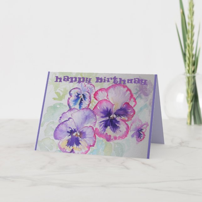 Cartão Perfect Pink Pansies Watercolour art Birthday Card (Frente)