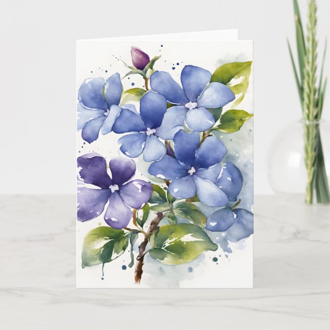 Cartão Periwinkle - Watercolor flowers (Frente)
