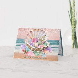 Cartão Pérola de Concha Pastel Floral Personalizada Costa