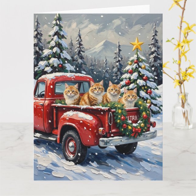Cartão Persian Cat Christmas Red Truck Holiday (Flor Amarela)
